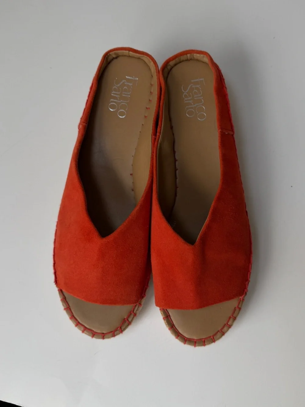 Franco Sarto L-Pine Orange Suede Open-Toe Espadrille Wedge Slip On Sandals Beach